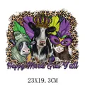 Colorful Mardi Gras cows heat transfer vinyl iron-on decal for clothing 23x19.3cm - Large Festive Cartoon Cows (DH1150)