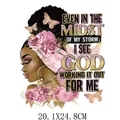 Écusson thermocollant femme afro-américaine avec motif floral et citation inspirante - Style Fille Noire Profil Rose Rose (DH1466)