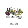 Mardi Gras Carnival Peace Love Heart Fleur-de-lis heat transfer patch, size 8x5.5cm for clothing - Peace Love Mardi Gras (AT0297)