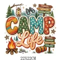 Outdoor camping theme DTF transfer sticker for clothing featuring Camp Life design - Vintage Camping Life Art Style (DS1584)