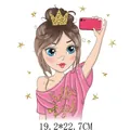 Adesivo termoadesivo ragazza selfie carino per decorazione abbigliamento fai da te 19x22cm - Ragazza Selfie con Corona di Glitter(DH0470)