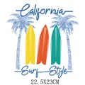 Décalcomanie de transfert thermique style surf Californie avec planches et palmiers - Planches de Surf Californie (DH1371)
