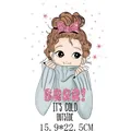 Patch a trasferimento termico ragazza carina con fiocco rosa glitter, 15,9x22,5cm - Ragazza in Dolcevita con Fiocco(DH0469)