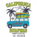 Écusson thermocollant transfert thermique voiture surf California pour vêtements, 19.4x24cm - Van Surfeurs Californie (DH1372)