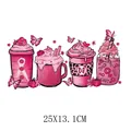 Pink ribbon and pumpkin theme DTF iron-on transfer sticker for DIY clothes, 25x13.1cm - Pink Coffee Cups Style (DH1754) / 25x13.1cm