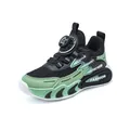 Breathable boys' mesh sports sneakers in green and black featuring quick dial lacing system - 28 / Grey Green