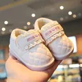 Pink baby girl walking shoes with soft quilted leather and decorative lace detailing - Size 16 (Inner Length 11.5cm) / Pink