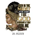 Patch transfert thermique fille noire avec léopard et texte motivant 20,9x25cm - Style Femme Noire Papillon Doré Turban Léopard (DH1471)