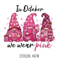 Pink ribbon gnomes breast cancer awareness heat transfer patch, In October we wear pink - Pink Gnomes Holding Pumpkins Style (DH1755) / 23x20.6cm