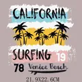 Patch de transfert thermique thème surf Californie pour personnalisation de vêtements DIY - Surf à Venice Beach (DH1374)