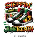 Juneteenth heat transfer decal featuring colorful sneakers and star design, 21.2x22cm - Steppin' Into Juneteenth Canvas Shoes (DF1206)