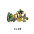 Colorful Mardi Gras themed LOVE heart heat transfer patch for clothing, size 8x5cm - Heart Color-Block Lettering (AT0299)