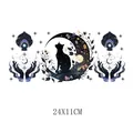 Black cat wizard themed UV transfer wrap for 16oz glass cup, 24x11cm waterproof sticker - Style 5 (UV05)