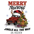 Christmas red truck iron-on transfer sticker with MERRY TRUCKING festive text 20.9x23cm - Christmas Truck (DH1884) / 20.9x23cm