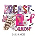 Breast cancer awareness heat transfer decal with skeleton hand and pink ribbon 24x19cm - 24x19.6cm