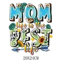 Western style 20x24cm Mother's Day heat transfer decal with MOM life text and leopard print - Mom Life Best Life Pattern (DF0416)