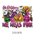 Halloween themed pink ribbon heat transfer sticker for DIY clothes, 24x18cm size - 24x18cm