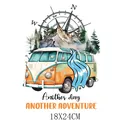 Retro bus camping and mountain compass watercolor heat transfer sticker for DIY clothing - 18x24cm