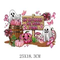 Halloween pink ribbon pumpkin ghosts heat transfer decal for DIY clothing 25x18.3cm - 25x18.3cm