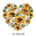 Heart-shaped sunflower and daisy iron-on transfer sticker for clothing, size 23.8x21cm - 23.8x21.0cm