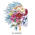 Grote aquarel schedel strijkapplicatie met bloemen en veren voor kleding 19,8x25cm - Boho Bloem Schedel (DH0113)