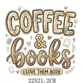 DTF heat transfer sticker with Coffee and Books design in 22x21.2cm size for clothing - Coffee and Books Vintage Illustration Style (DS1582)