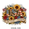 USA 250 Years of Freedom Independence Day heat transfer decal with sunflower design - USA Stars and Stripes Sunflower Rose Design (DF0702)