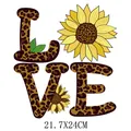 Leopard print LOVE and sunflower heat transfer decal for clothing DIY, 21.7x24cm size - 21.7x24cm