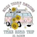 Autocollant transfert thermique bus et tournesol pour vêtements DIY taille 22x22cm - Van Rose avec Tournesols (DH1378)