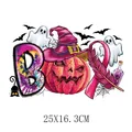 Halloween pink ribbon pumpkin heat transfer vinyl patch for DIY apparel, 25x16cm - 25x16.3cm