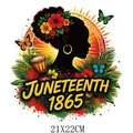 Juneteenth 1865 Black History Month floral silhouette heat transfer sticker for apparel 21x22cm - Woman Portrait with Flowers 1865 (DF1213)