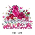 Pink ribbon breast cancer warrior heat transfer decal for DIY clothing decoration, 24x19cm - 24x19cm