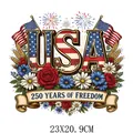 Patriotic Independence Day USA 250 Years of Freedom heat transfer decal for clothing - USA 250 Years of Freedom Floral Fireworks Design (DF0704)