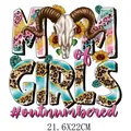 Mother's Day heat transfer sticker with 'Mom of Girls' and bull skull design - Mom of Girls Outnumbered Pattern (DF0430)