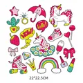 Colorful cartoon animal heat transfer patches for DIY clothing customization, 22x22.5cm - Pink Unicorn and Roller Skate Pattern (DH069) / 22x22.5cm