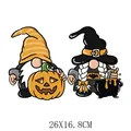 Halloween hitteoverdracht gnomes met pompoen en heksenkessel, maat 26 x 16,8 cm - Twee Kabouters Stijl (DH0276)