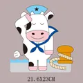 Cute cartoon sailor cow heat transfer patch for clothing and bags, 21.6x23cm size - Cow Sailor Style (DH1417) / 21.6x23cm