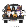 Halloween gnomes vrachtwagen warmteoverdracht strijkapplicatie voor kleding 23x18,4cm - Drie Kabouters in Vrachtwagenbak Stijl (DH0278)