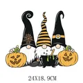 Drie schattige Halloween-kabouters met pompoenen warmteoverdracht sticker 24x18,9cm - Drie Kabouters met Pompoen Toverpot Stijl (DH0287)