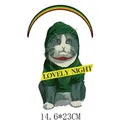 Parche adhesivo de transferencia de calor de gato de dibujos animados para camisetas - Gato Gris Con Sudadera Verde (DH0675) / Grande (14.6x23cm)