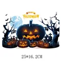 Gedetailleerde Halloween pompoen warmteoverdracht sticker met vleermuizen, 25x16,2 cm - Jack-O'-Lantern Grafsteen Stijl (DH0620)