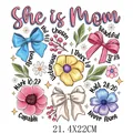 Mother's Day heat transfer decal featuring 'She is Mom' with floral and bow designs, 21.4x22cm - She is Mom Floral Bible Pattern (DF0437)