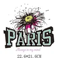 Parche de transferencia térmica de margarita con diseño de PARIS para ropa y tela - 22.6x21.6CM / Estilo Margarita de París (DH0793)