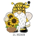 Sunflower gnome heat transfer decal for clothing, 21.8x24cm bumblebee gnome design - 21.8x24CM