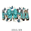 Vivid MAMA heat transfer sticker with bow and blue butterflies for T-shirt 25x15.5cm - Mama Bow Blue Butterflies Pattern (DF0447)
