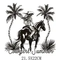 Summer beach cowgirl on horse with palm trees heat transfer vinyl sticker, 21.5x22cm - DS1490-Black & White Riding Cowgirl Style