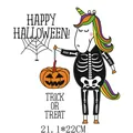 Halloween cartoon eenhoorn skelet warmteoverdracht sticker voor kleding 21.1x22cm - Eenhoorn Skelet Kostuum Stijl (DH0673)
