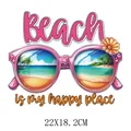 Autocollant de transfert thermique plage pour vêtements DIY, lunettes roses, 22x18,2cm - Style Lunettes de Soleil de Plage (DS0180) / 22x18.2cm