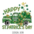 St. Patrick's Day heat transfer decal featuring green leopard truck and shamrocks - Shamrock Farm Truck Pattern (DF0131)