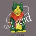 Adhesivo de transferencia térmica de gato para camisetas DIY - Tamaño 21.9x25cm logo - Gato Verde Con Sudadera Roja (DH0674) / Grande (21.9x25cm)